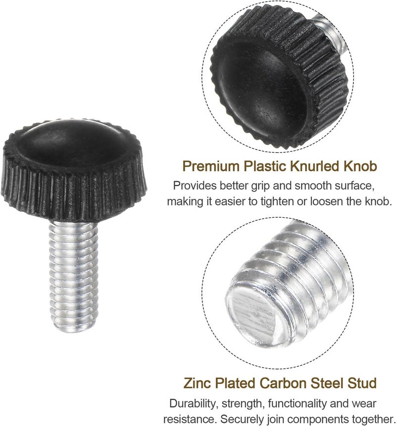 uxcell 20pcs M5 x 14mm Metric Male Thread Knurled Knobs, Thumb Screw Clamping Knobs Grip Plastic Handle Hand Knobs with Threaded Stud, Black - Image 3